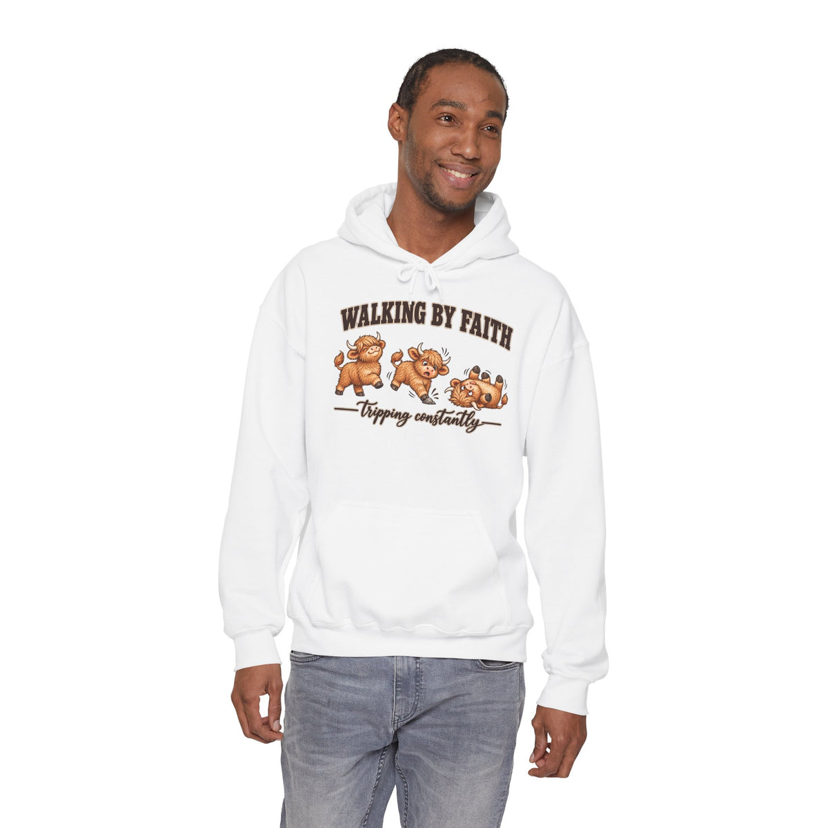 Walking by Faith Christian Highland Cow Hoodie