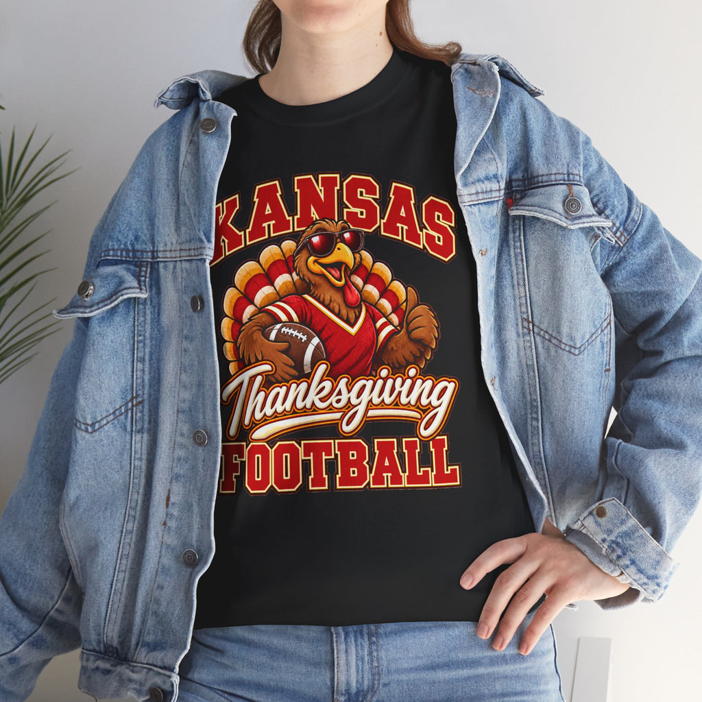 Kansas Thanksgiving Football T‑Shirt — Turkey Mascot Holiday Game Tee