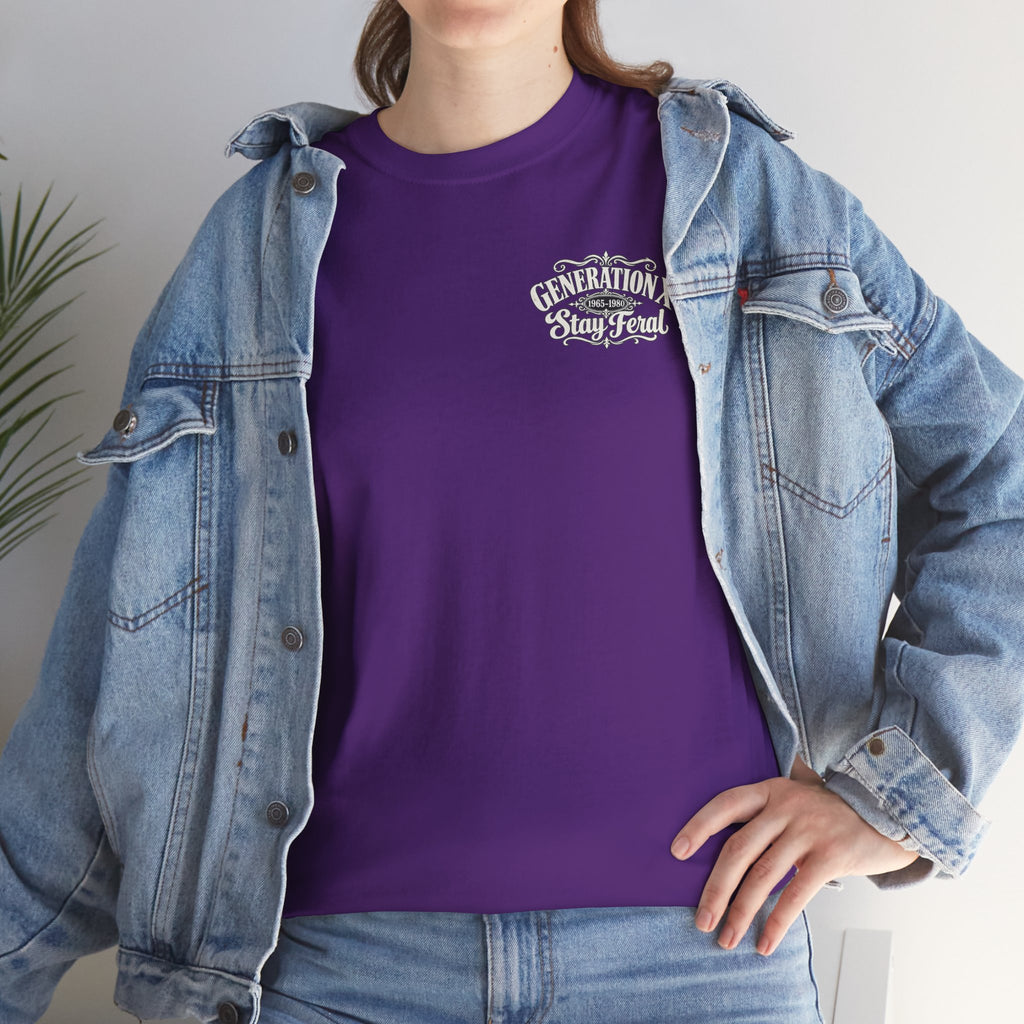 Generation X T‑Shirt — 'Stay Feral' Vintage Whiskey Label Tee (Born 1965–1980)