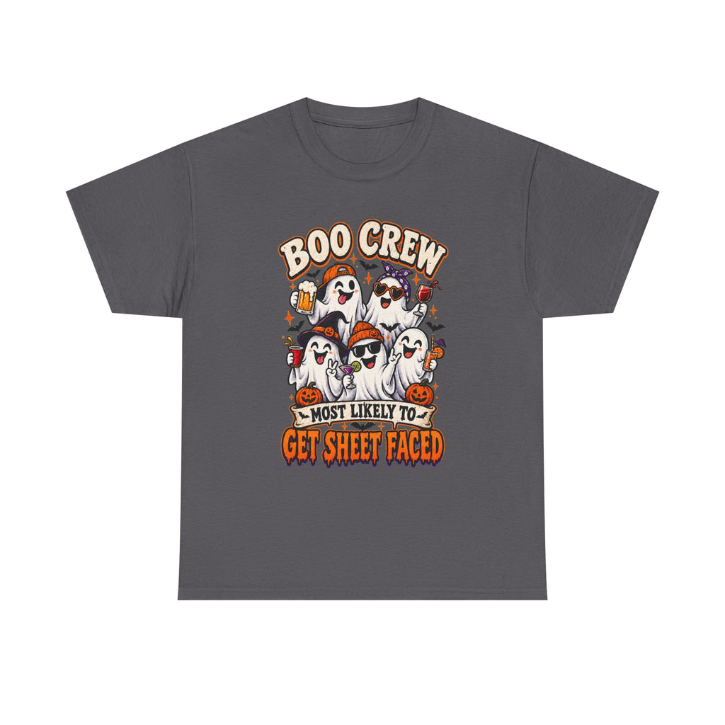 Boo Crew Halloween T-Shirt — “Most Likely to Get Sheet Faced” Funny Ghost Party Tee