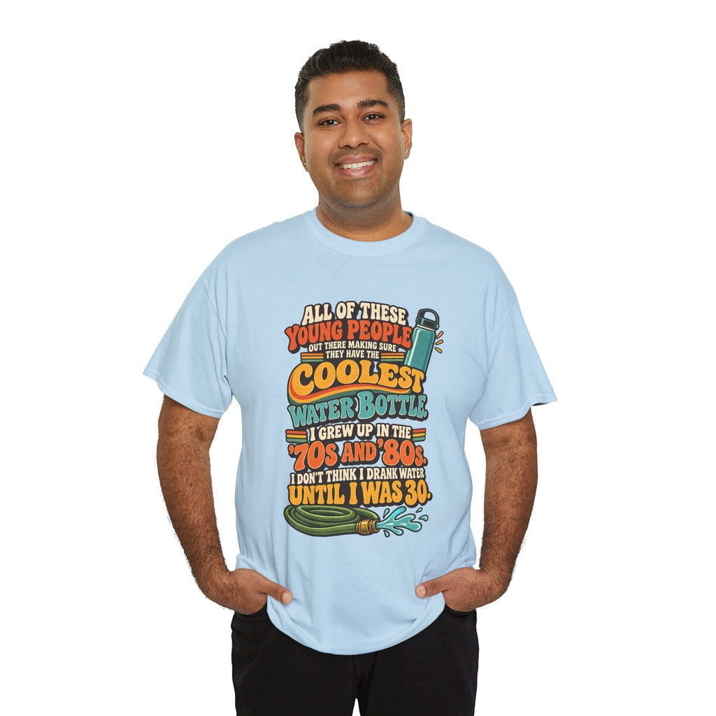 Retro 70s-80s Funny Water Bottle Tee — "Coolest Water Bottle" Graphic T-Shirt