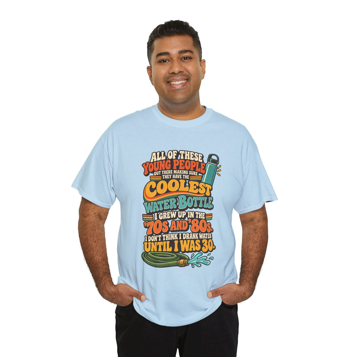Retro 70s-80s Funny Water Bottle Tee — "Coolest Water Bottle" Graphic T-Shirt