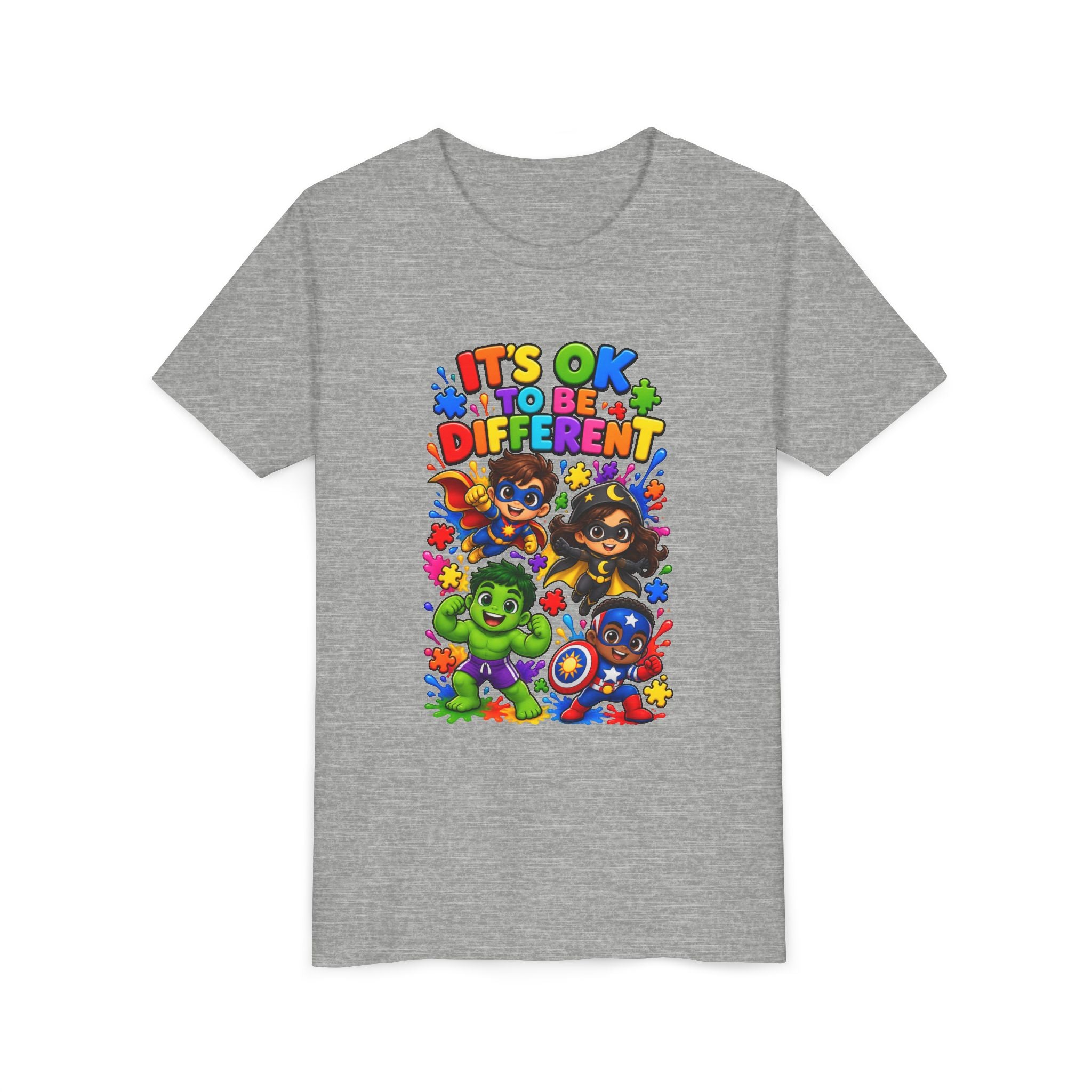 Kids T-Shirt — "It's OK to Be Different" Colorful Superhero Diversity Tee