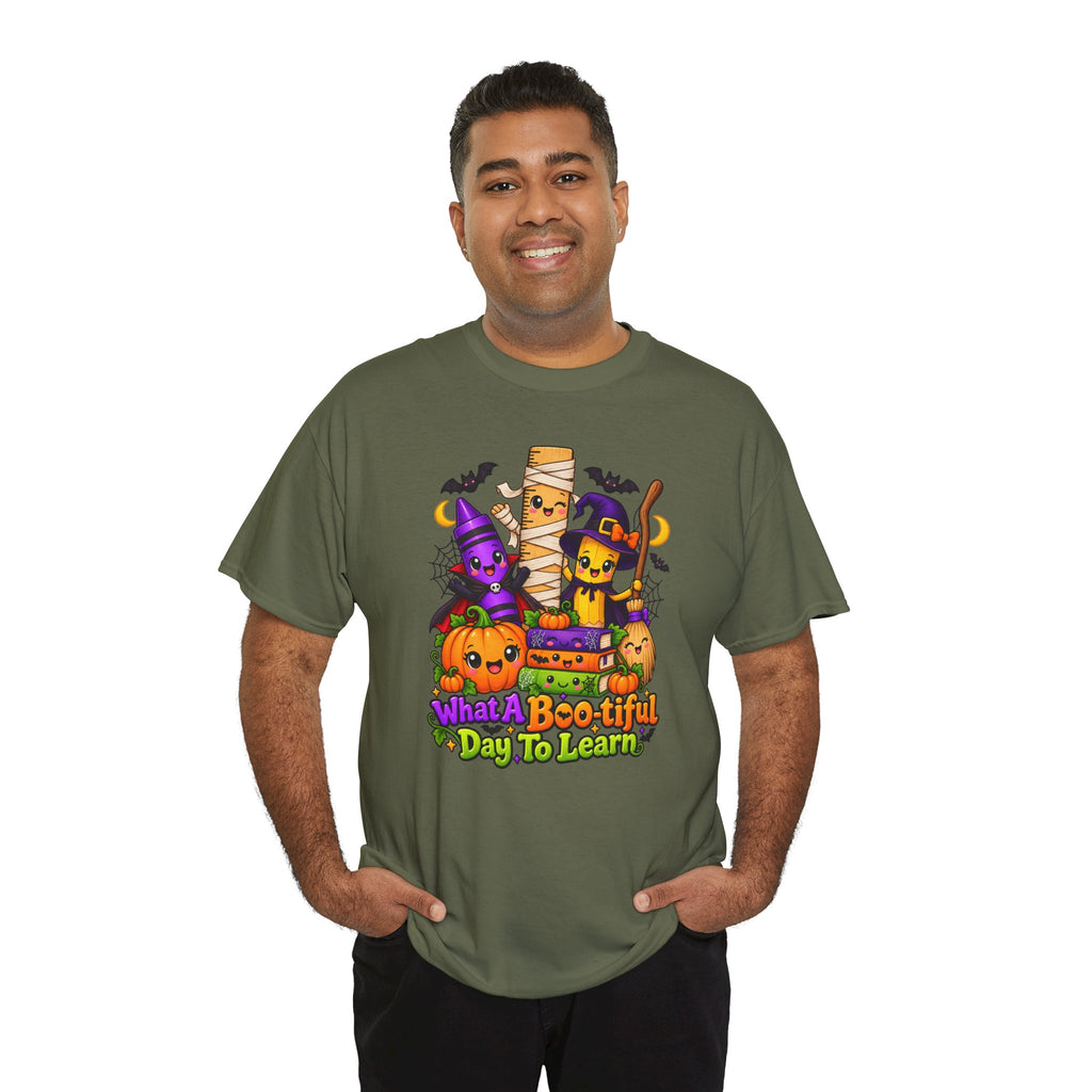 Halloween Teacher Tee — "What A Boo-tiful Day To Learn" Kids' Classroom Shirt