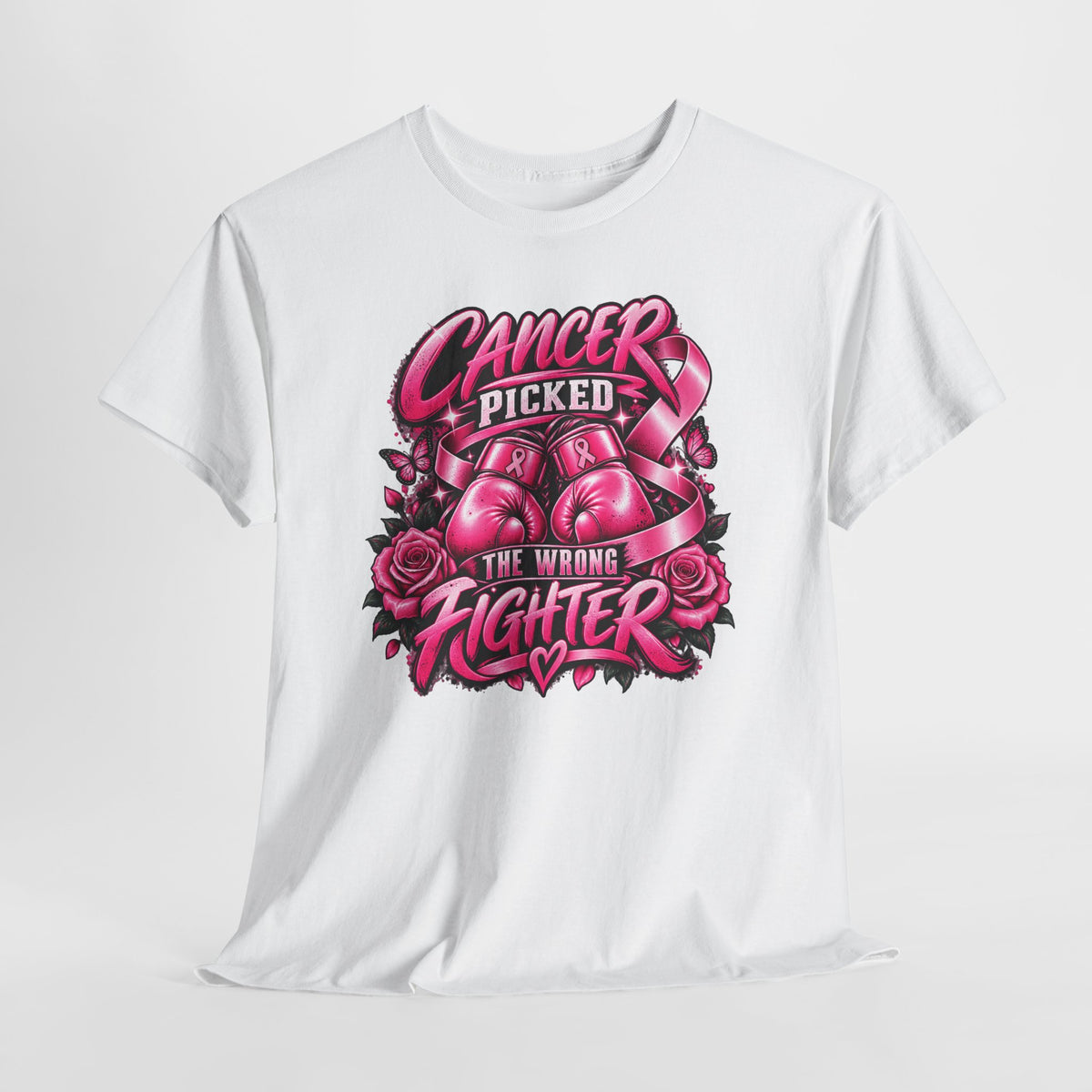 Cancer Picked The Wrong Fighter T-Shirt — Breast Cancer Awareness Support Tee