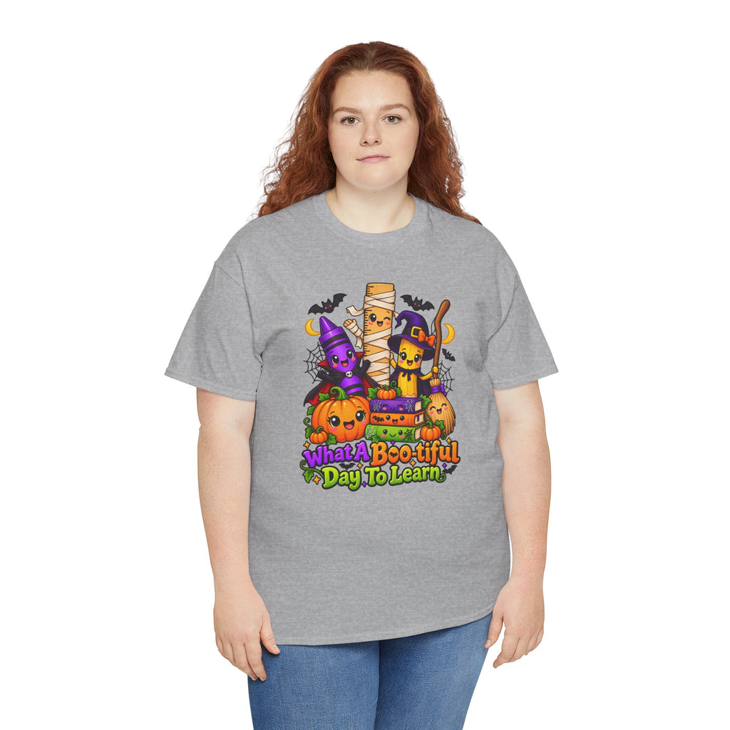 Halloween Teacher Tee — "What A Boo-tiful Day To Learn" Kids' Classroom Shirt