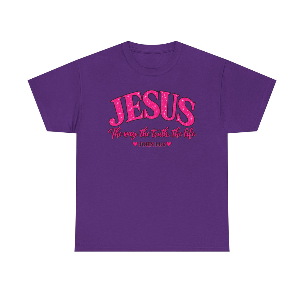 Christian T-Shirt — "JESUS The way, the truth, the life" (John 14:6) Pink Vintage Script
