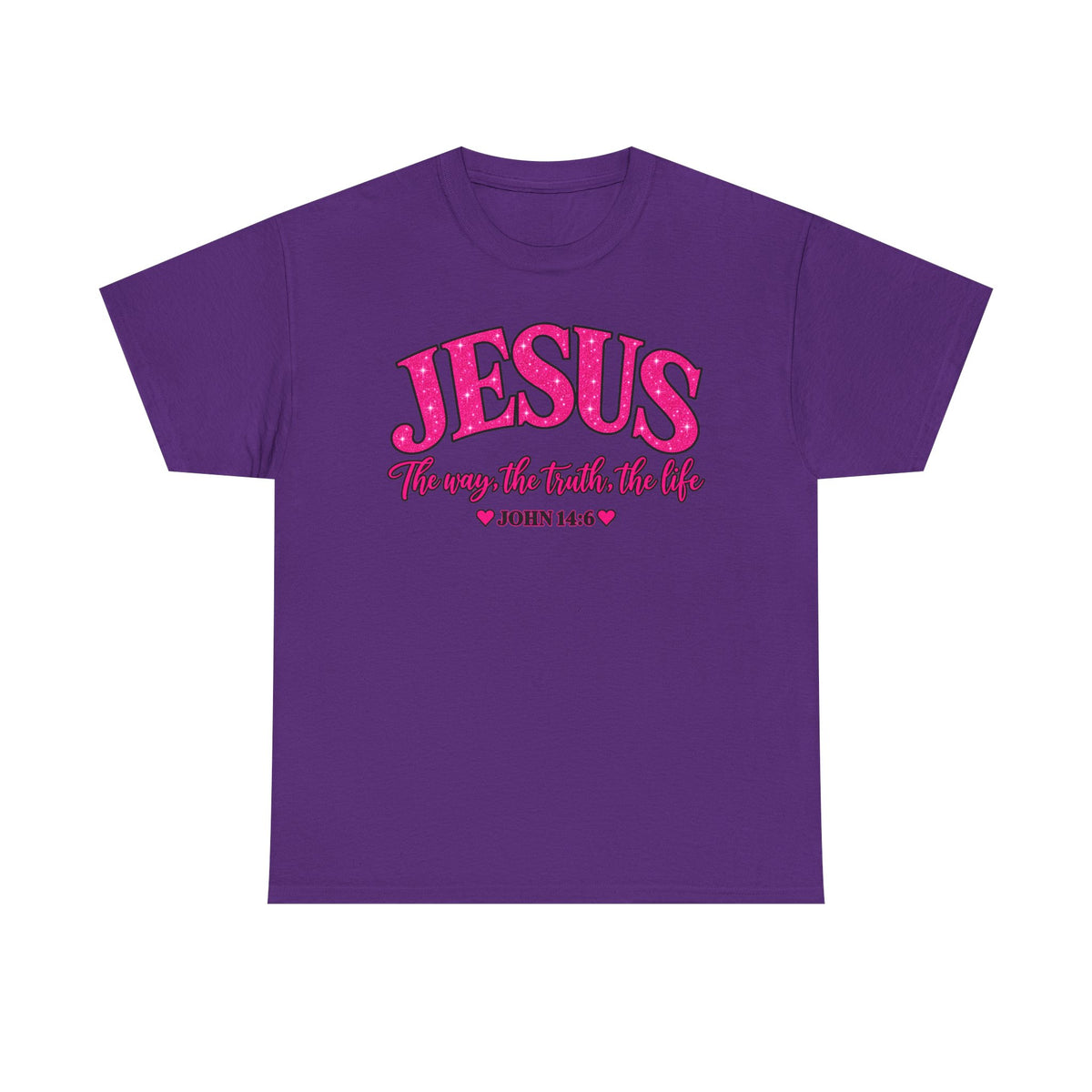 Christian T-Shirt — "JESUS The way, the truth, the life" (John 14:6) Pink Vintage Script