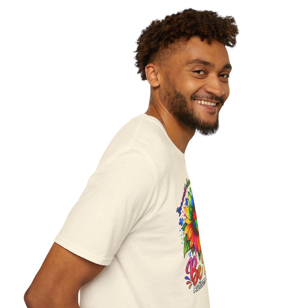Autism Awareness Sunflower T-Shirt — 'Be Kind' Rainbow Puzzle Design