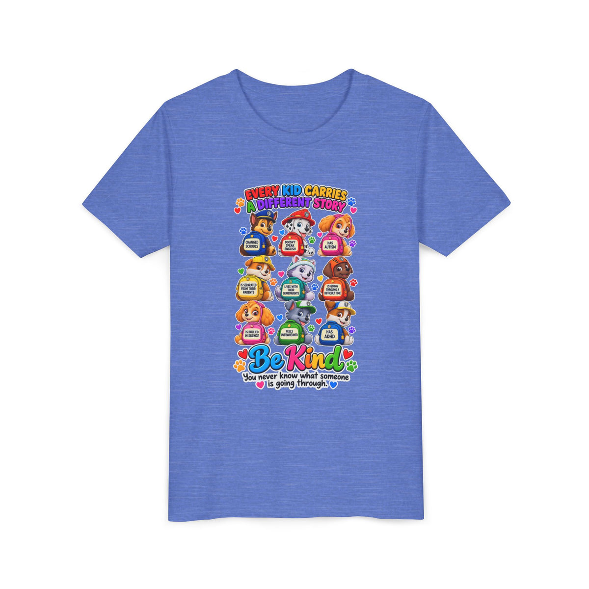 Be Kind Youth Short Sleeve Tee – Colorful Cartoon Character Shirt