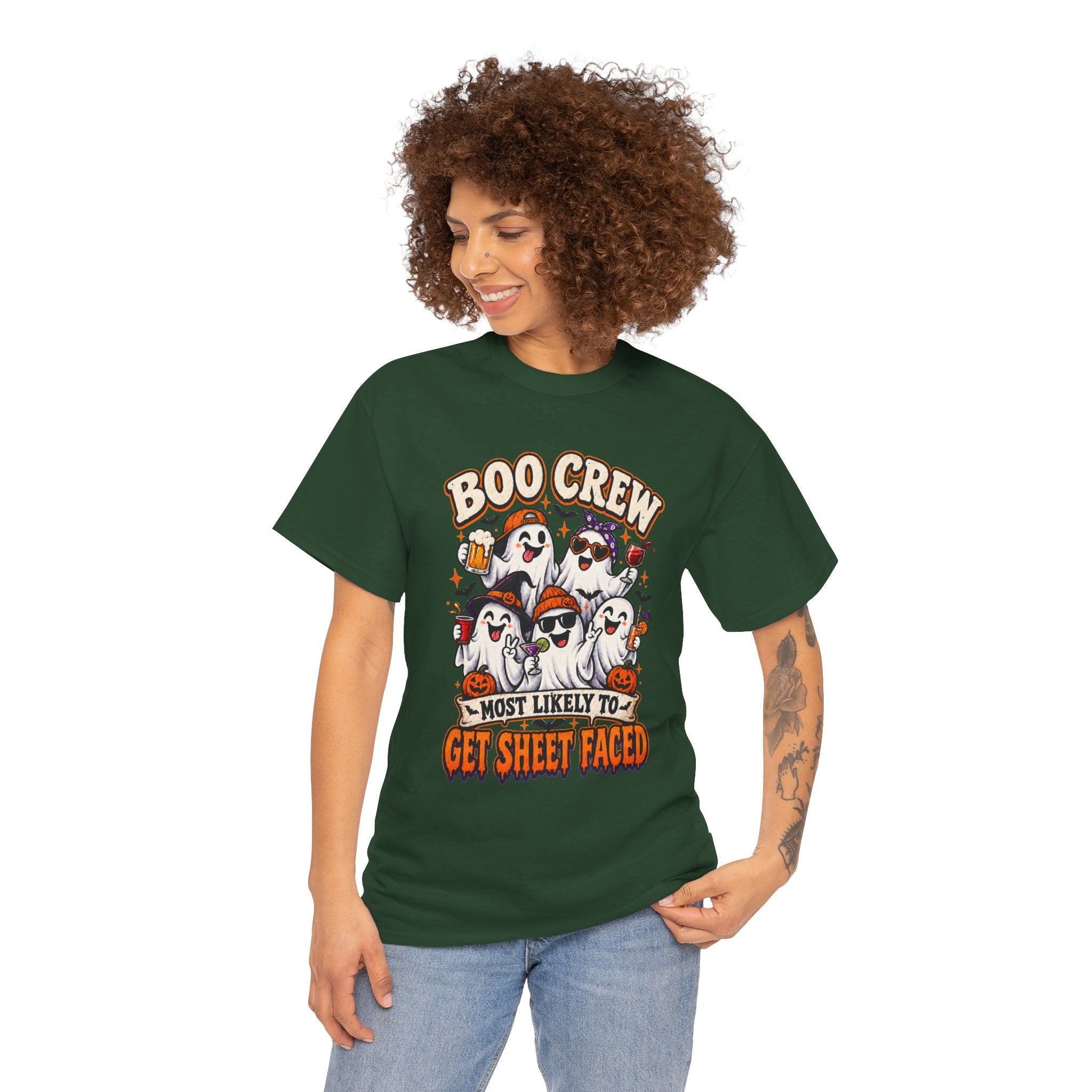 Boo Crew Halloween T-Shirt — “Most Likely to Get Sheet Faced” Funny Ghost Party Tee