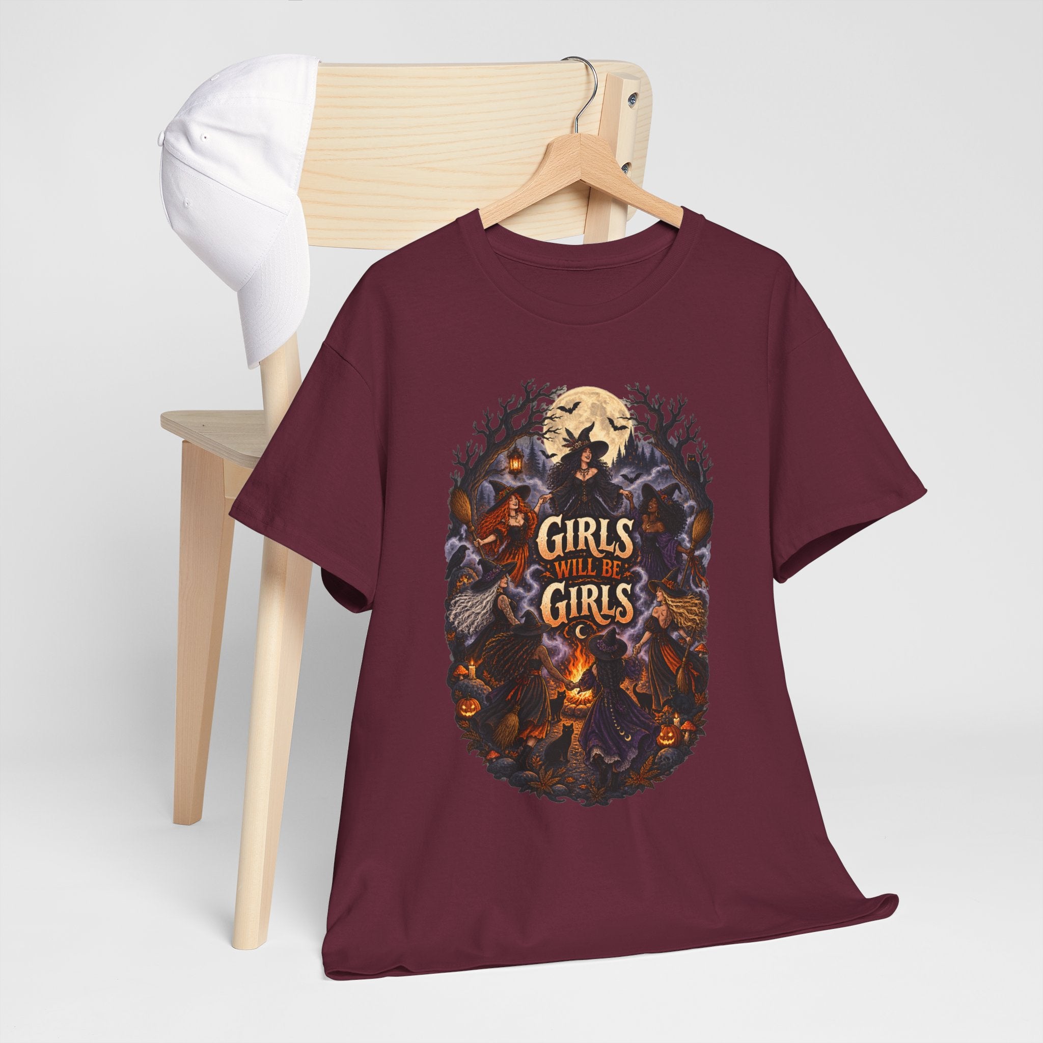 Girls Will Be Girls T-Shirt — Witchy Campfire Illustration Tee