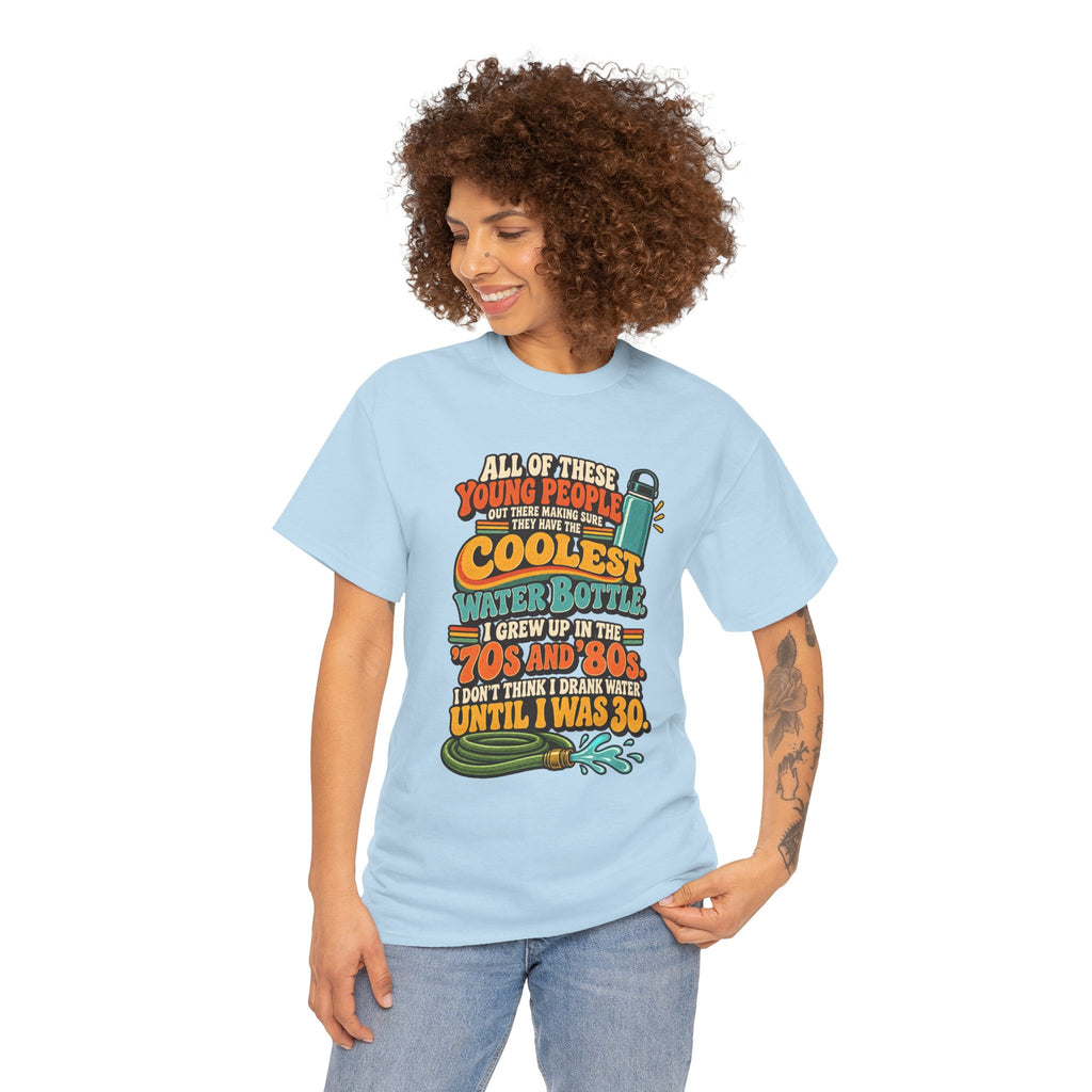 Retro 70s-80s Funny Water Bottle Tee — "Coolest Water Bottle" Graphic T-Shirt