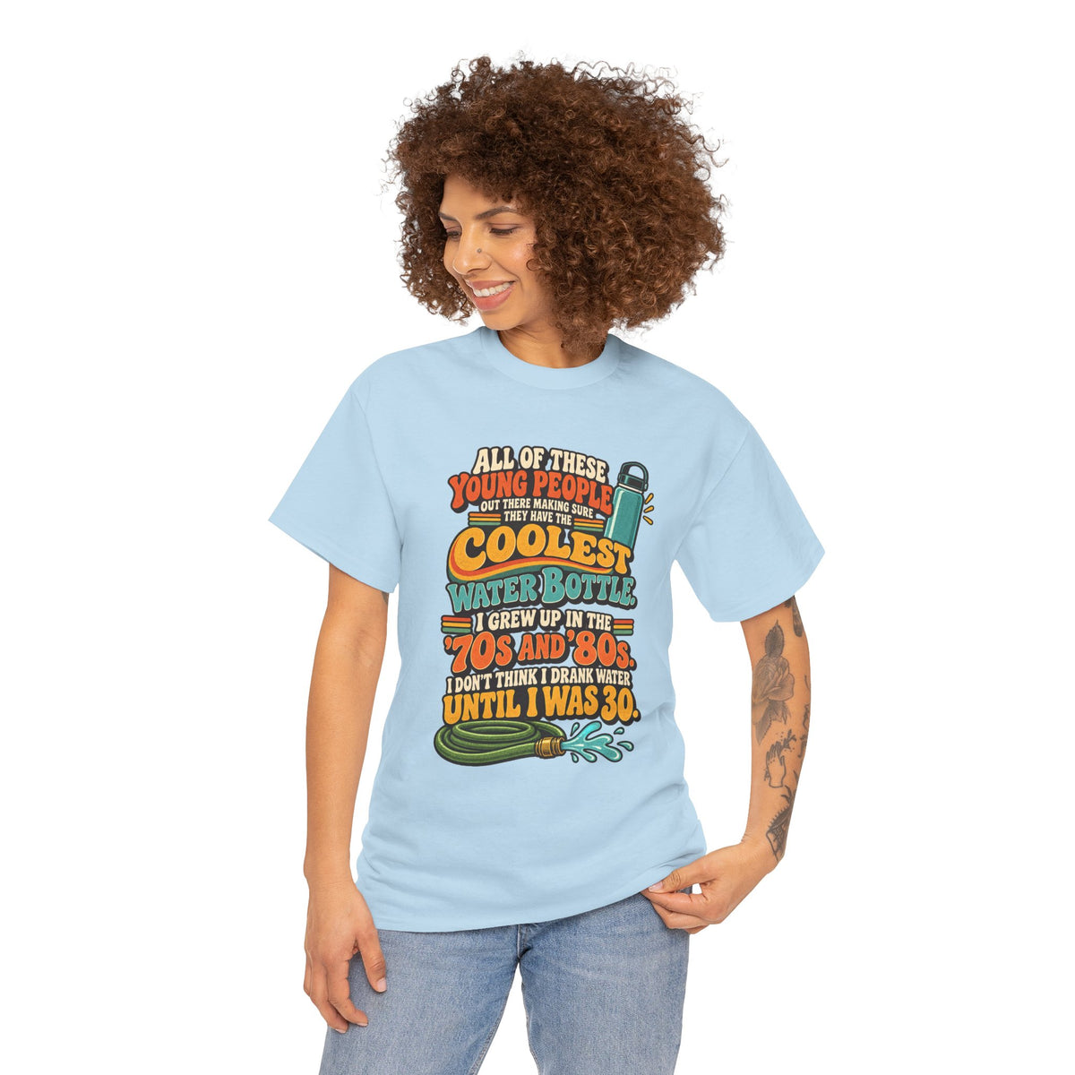 Retro 70s-80s Funny Water Bottle Tee — "Coolest Water Bottle" Graphic T-Shirt