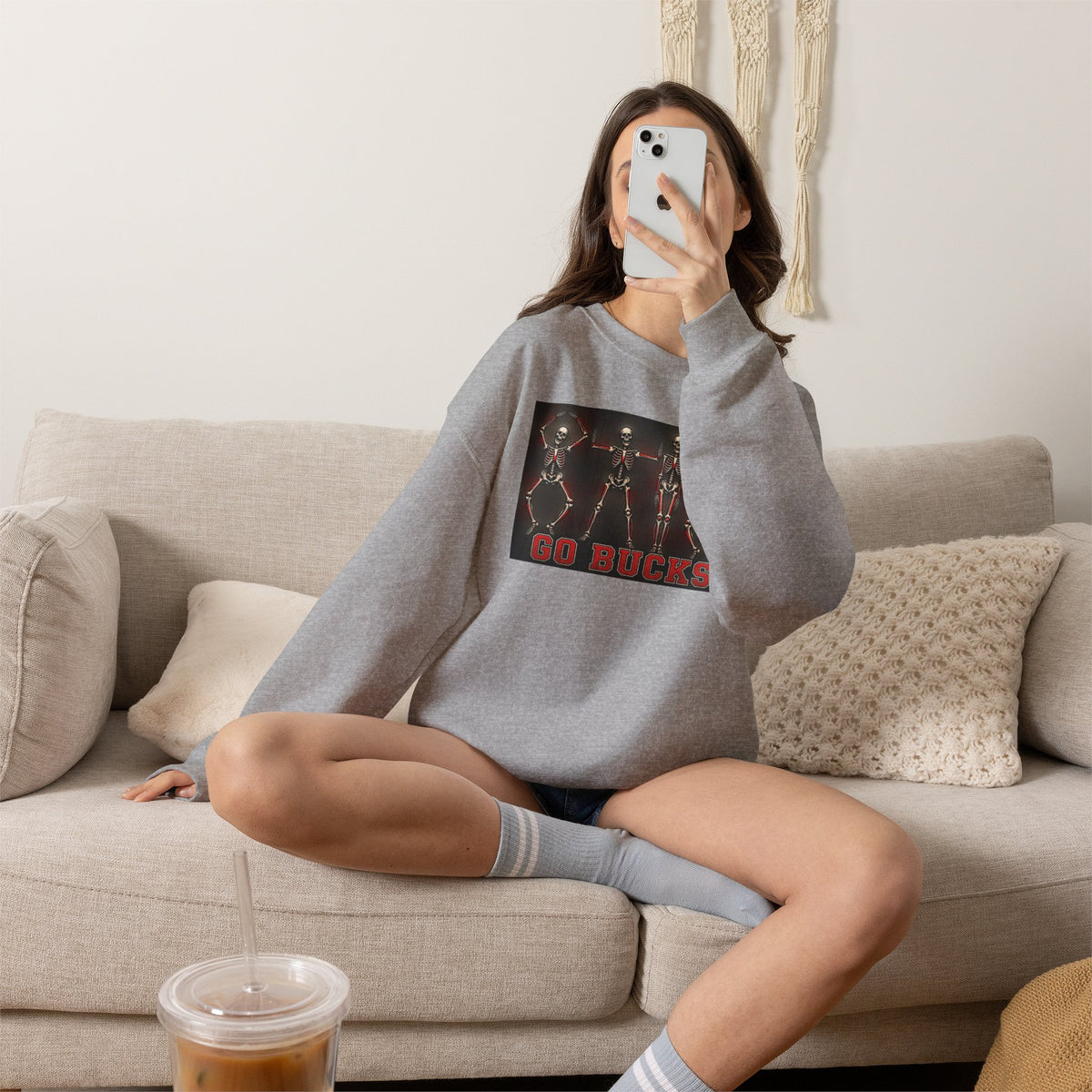 Crewneck Sweatshirt — 'Go Bucks' Dance Skeletons Graphic
