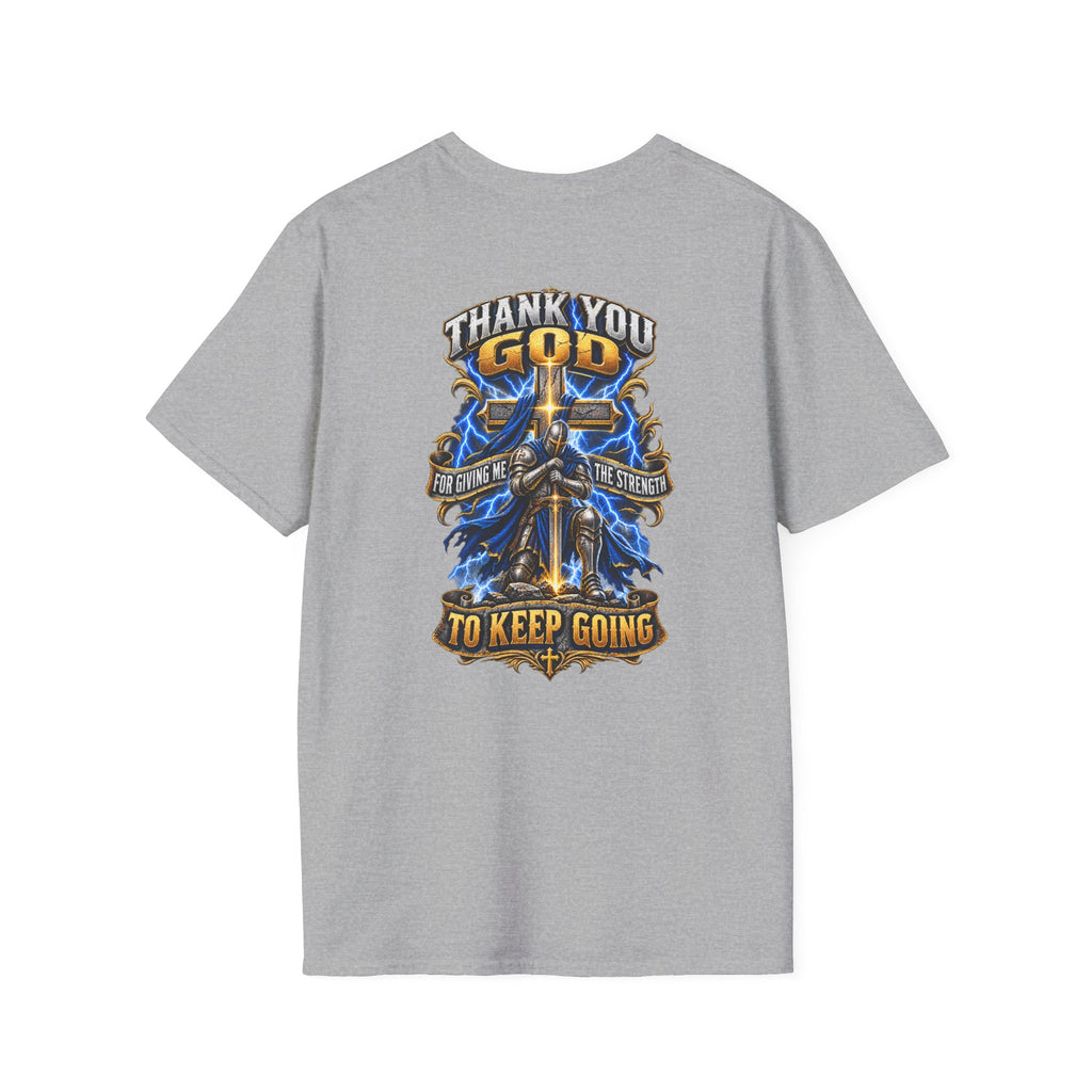T-Shirt — "Thank You God I Keep Going" Faith Graphic Pocket Tee