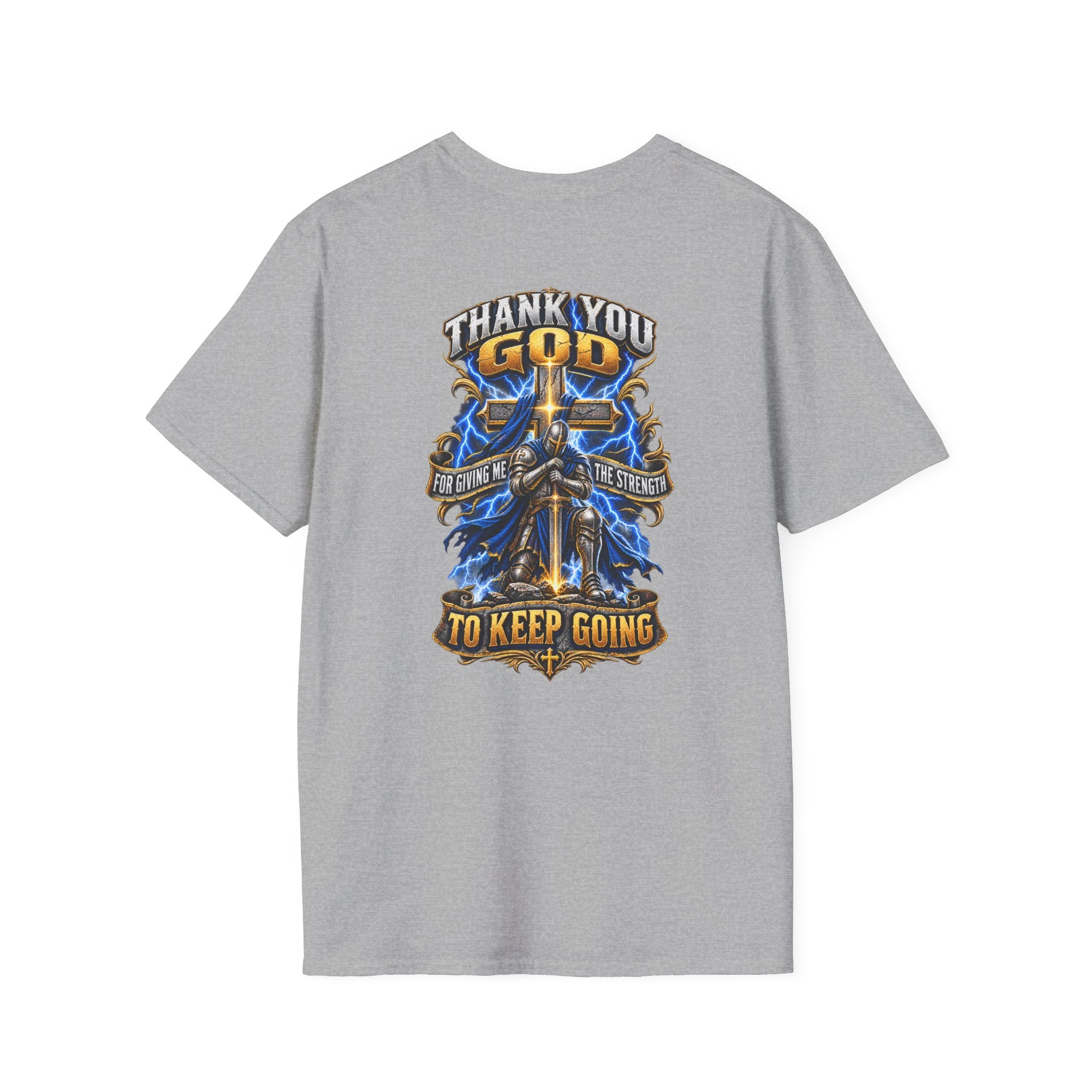 T-Shirt — "Thank You God I Keep Going" Faith Graphic Pocket Tee