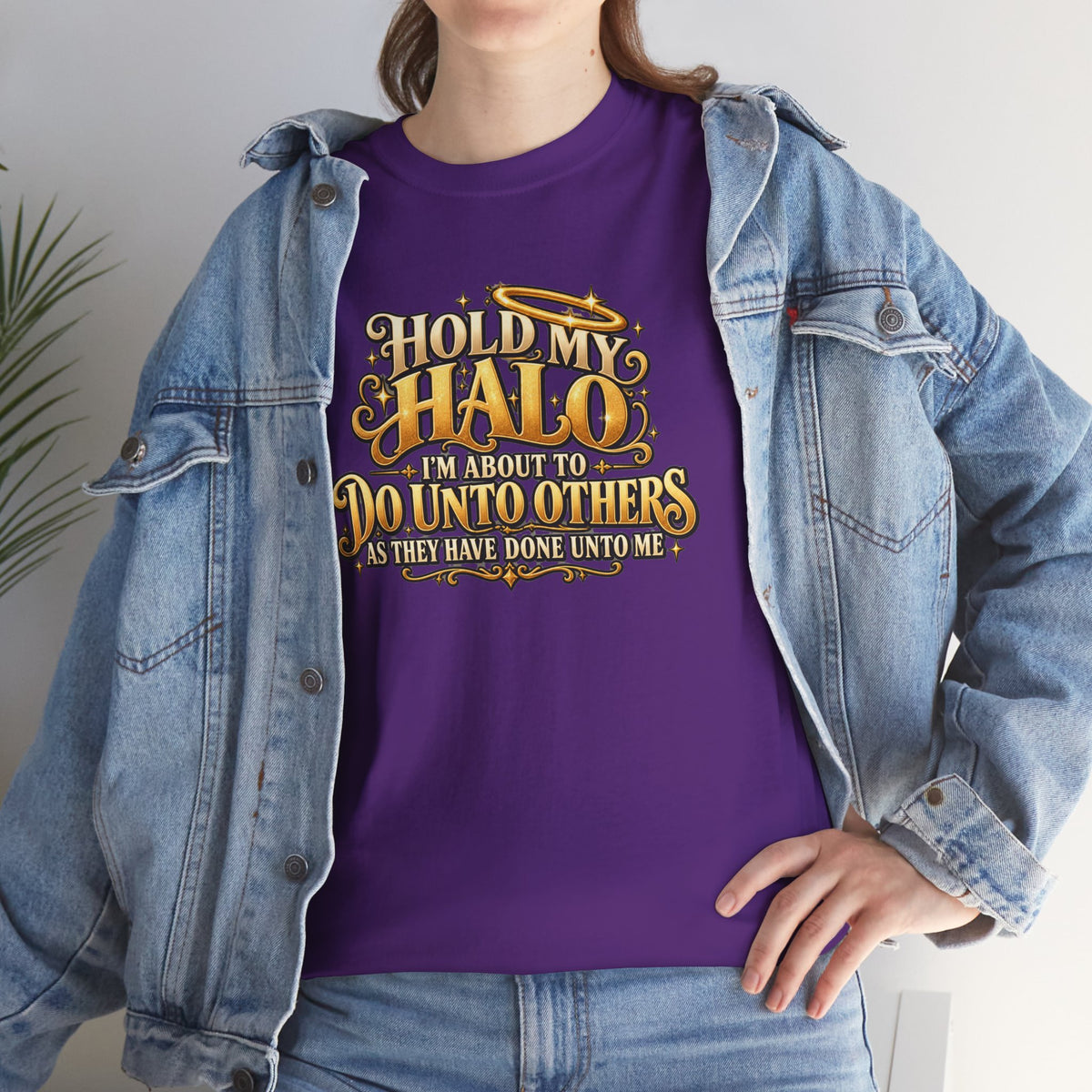 T-Shirt — "Hold My Halo I'm About To Do Unto Others" Vintage Faith Graphic Tee