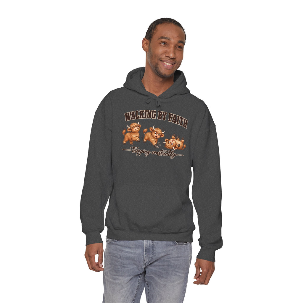 Walking by Faith Christian Highland Cow Hoodie