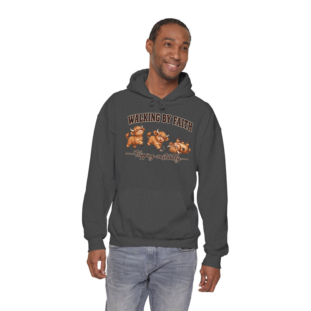 Walking by Faith Christian Highland Cow Hoodie