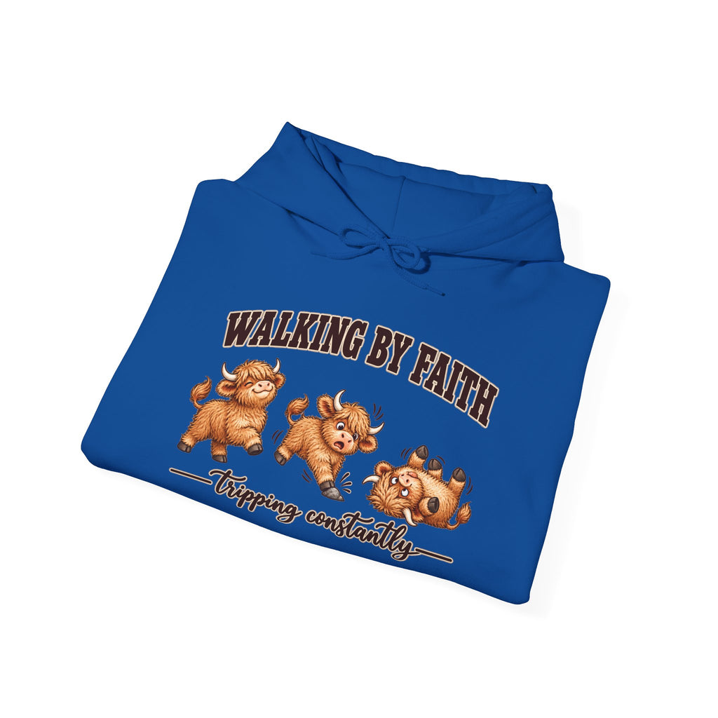 Walking by Faith Christian Highland Cow Hoodie