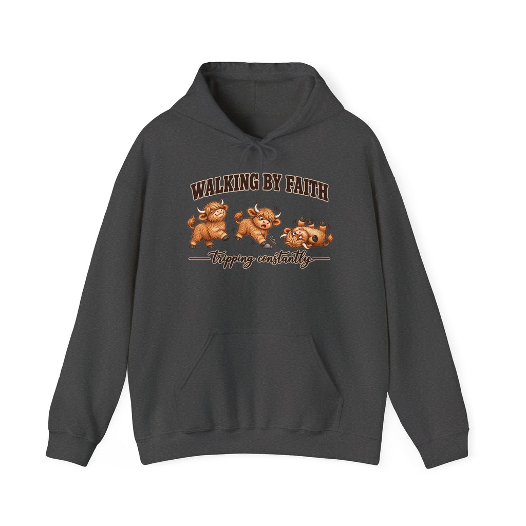 Walking by Faith Christian Highland Cow Hoodie