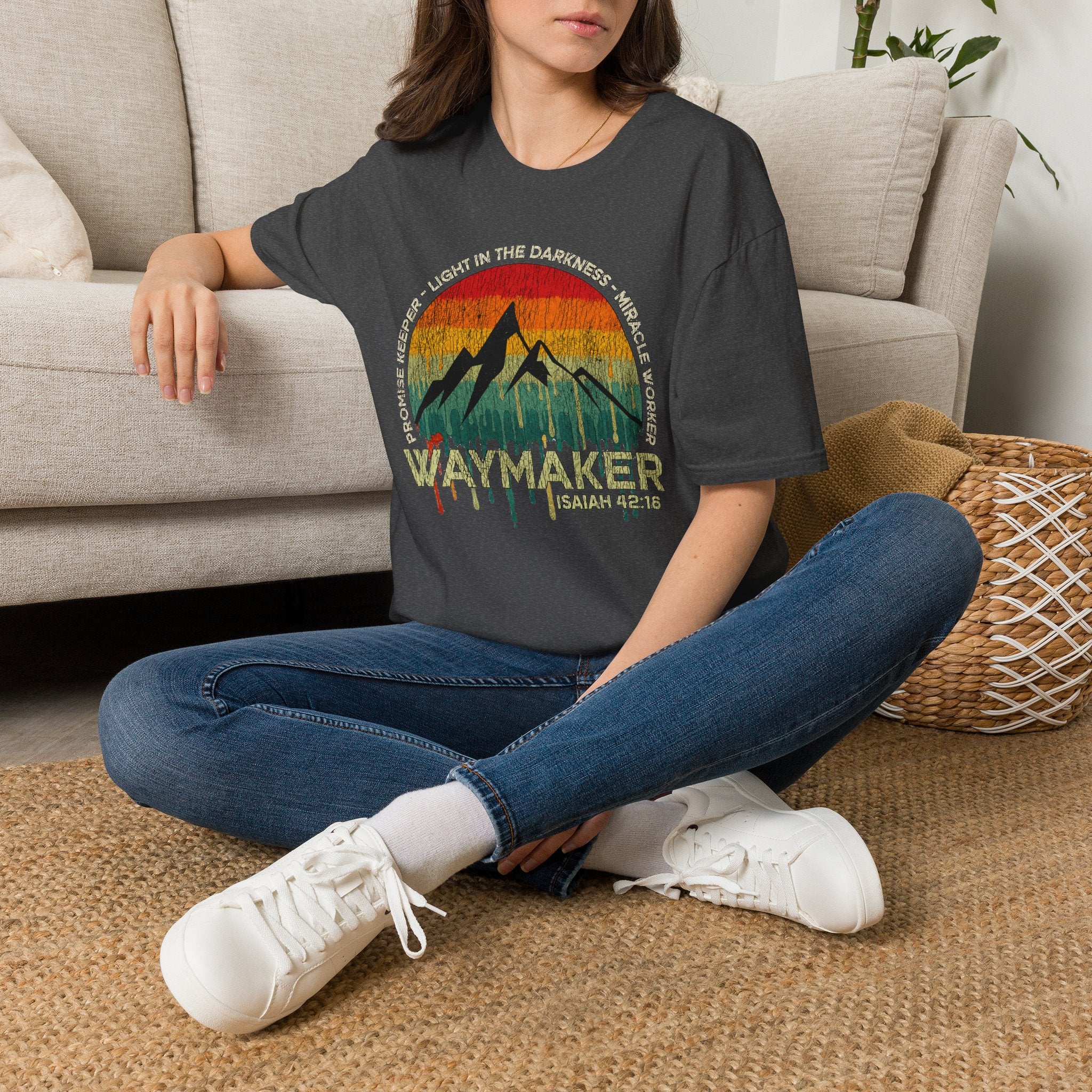 Waymaker Mountain T-Shirt — “Promise Keeper, Light in the Darkness” Christian Graphic Tee