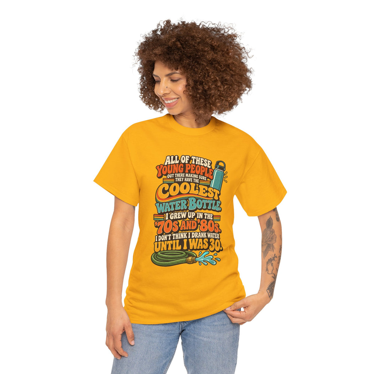 Retro 70s-80s Funny Water Bottle Tee — "Coolest Water Bottle" Graphic T-Shirt