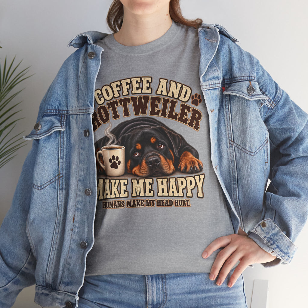 Coffee and Rottweiler Tee — "Coffee and Rottweiler Make Me Happy" Dog Lover Shirt