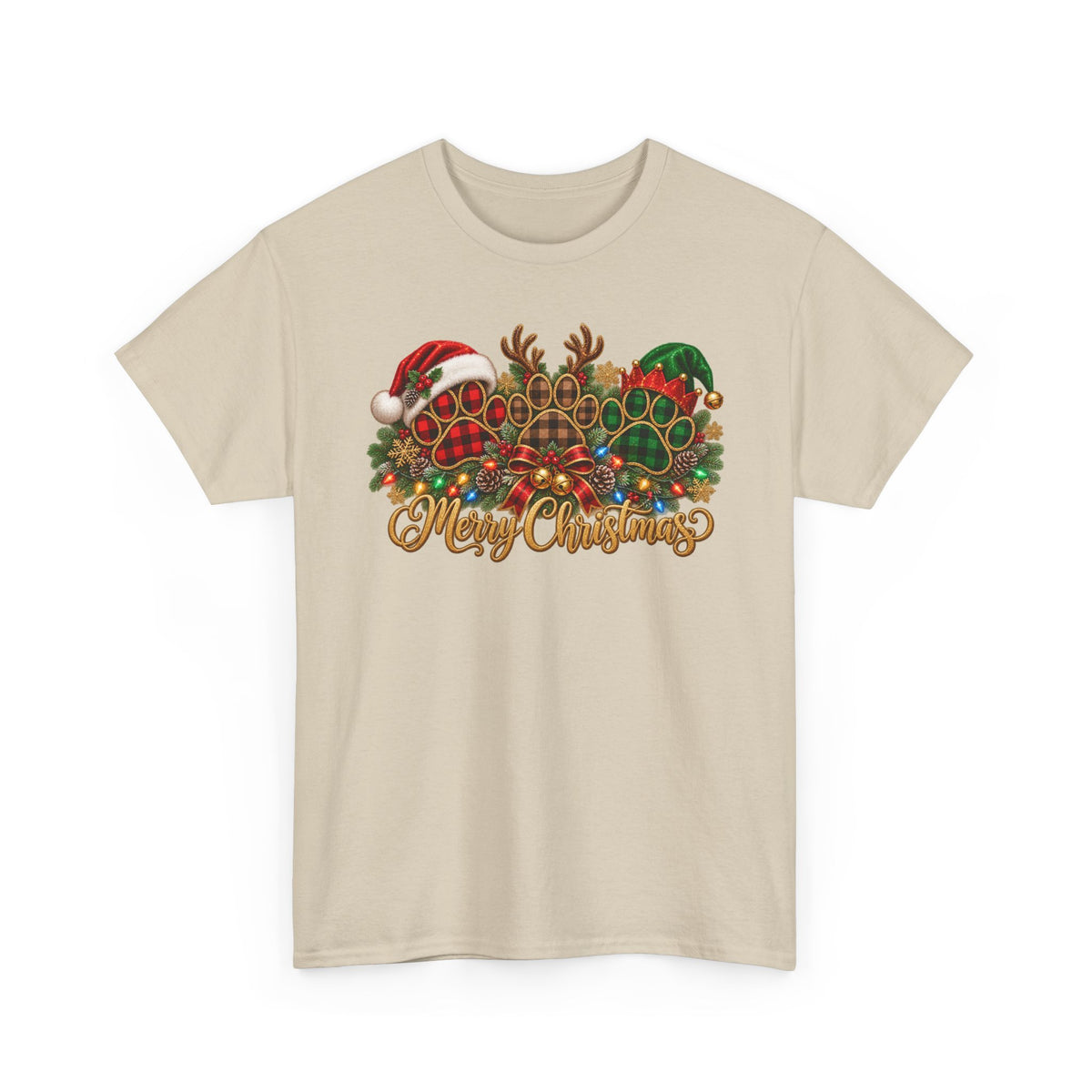 Merry Christmas Paw Prints Holiday Graphic Tee