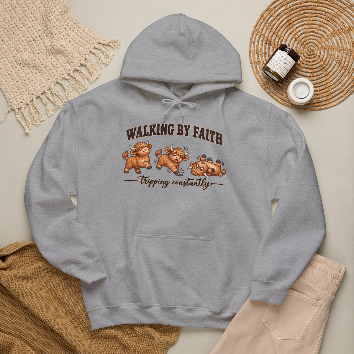Walking by Faith Christian Highland Cow Hoodie