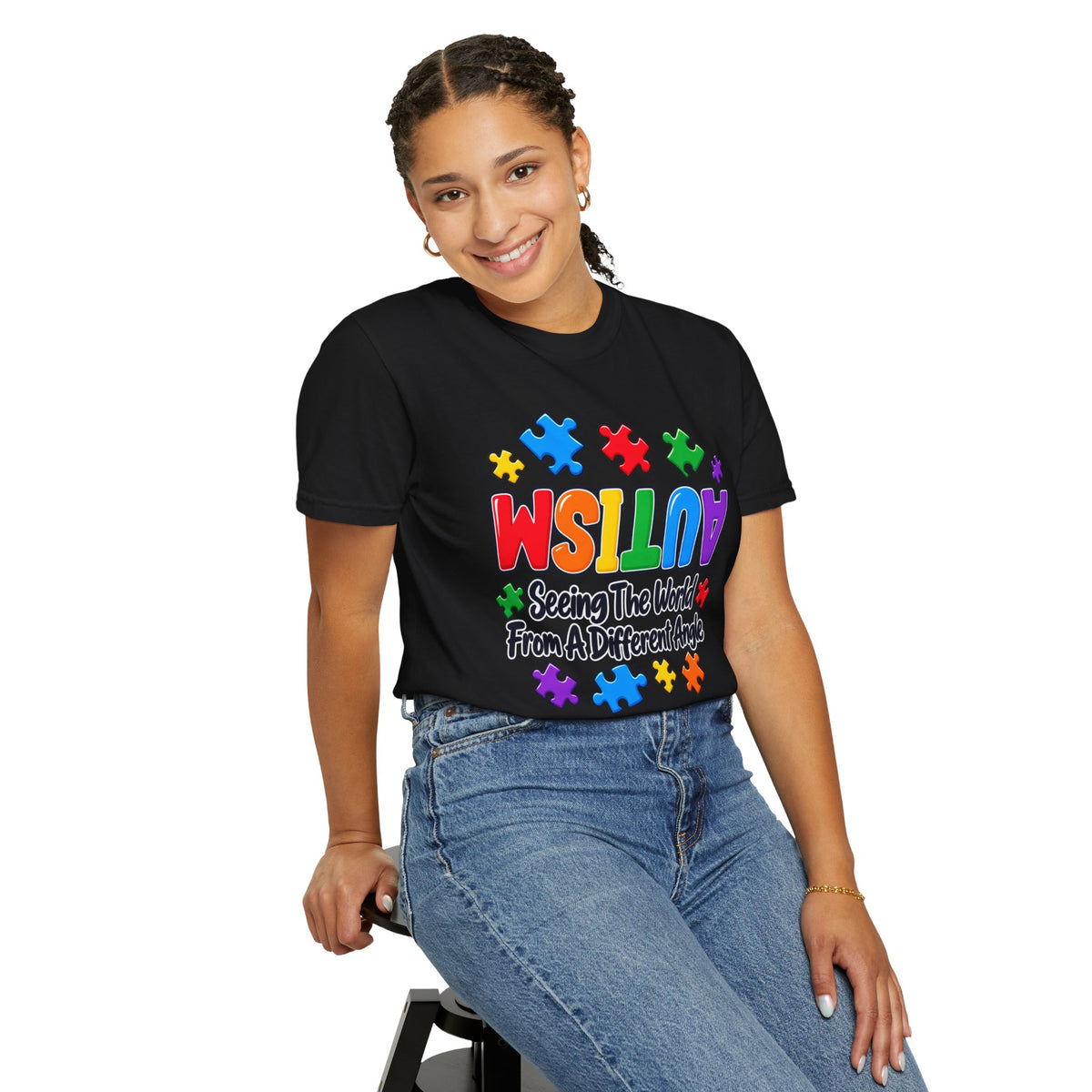 Autism Awareness T-Shirt — "Seeing the World From a Different Angle" Puzzle Design