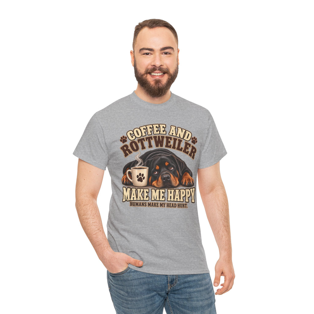 Coffee and Rottweiler Tee — "Coffee and Rottweiler Make Me Happy" Dog Lover Shirt