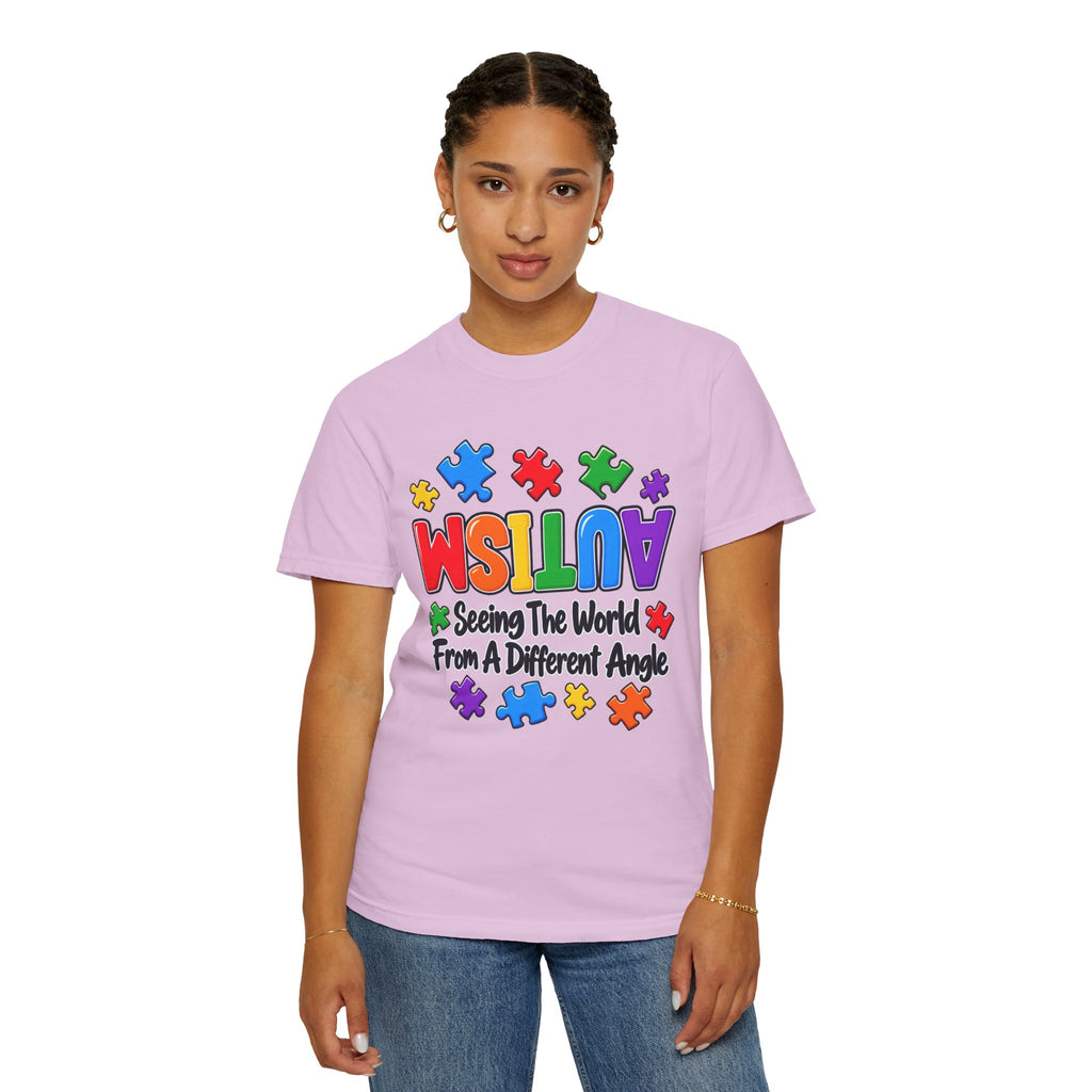 Autism Awareness T-Shirt — "Seeing the World From a Different Angle" Puzzle Design