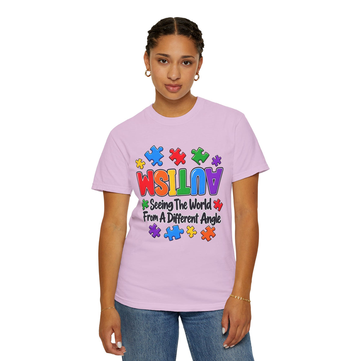 Autism Awareness T-Shirt — "Seeing the World From a Different Angle" Puzzle Design