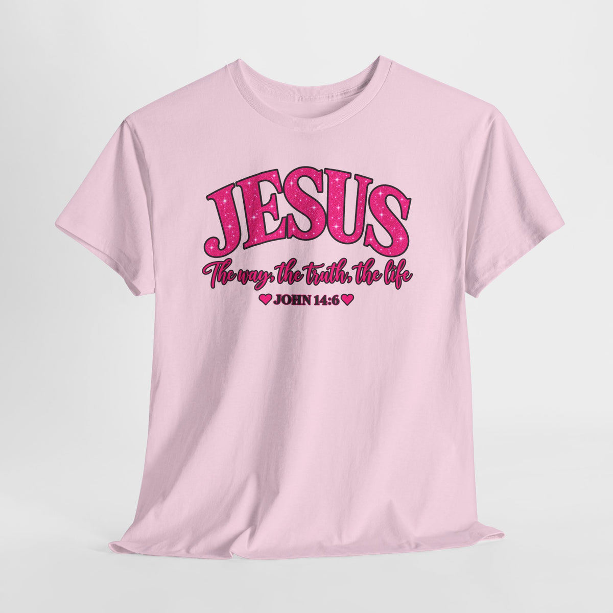 Christian T-Shirt — "JESUS The way, the truth, the life" (John 14:6) Pink Vintage Script