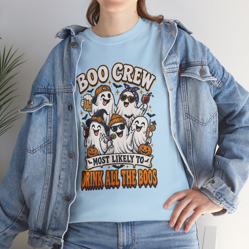 Boo Crew Halloween Tee — “Most Likely To Drink All The Boos” Ghost Party Shirt