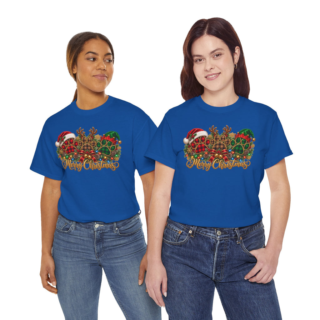Merry Christmas Paw Prints Holiday Graphic Tee