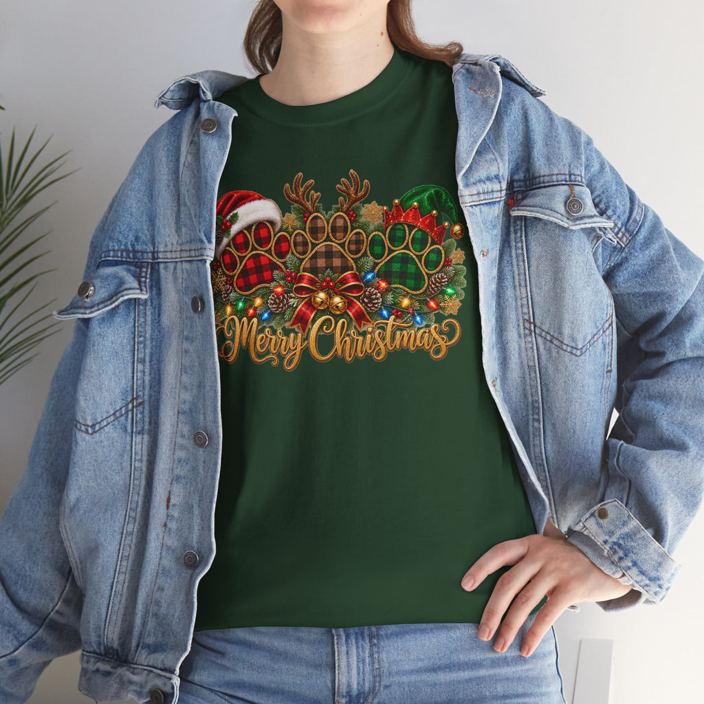 Merry Christmas Paw Prints Holiday Graphic Tee