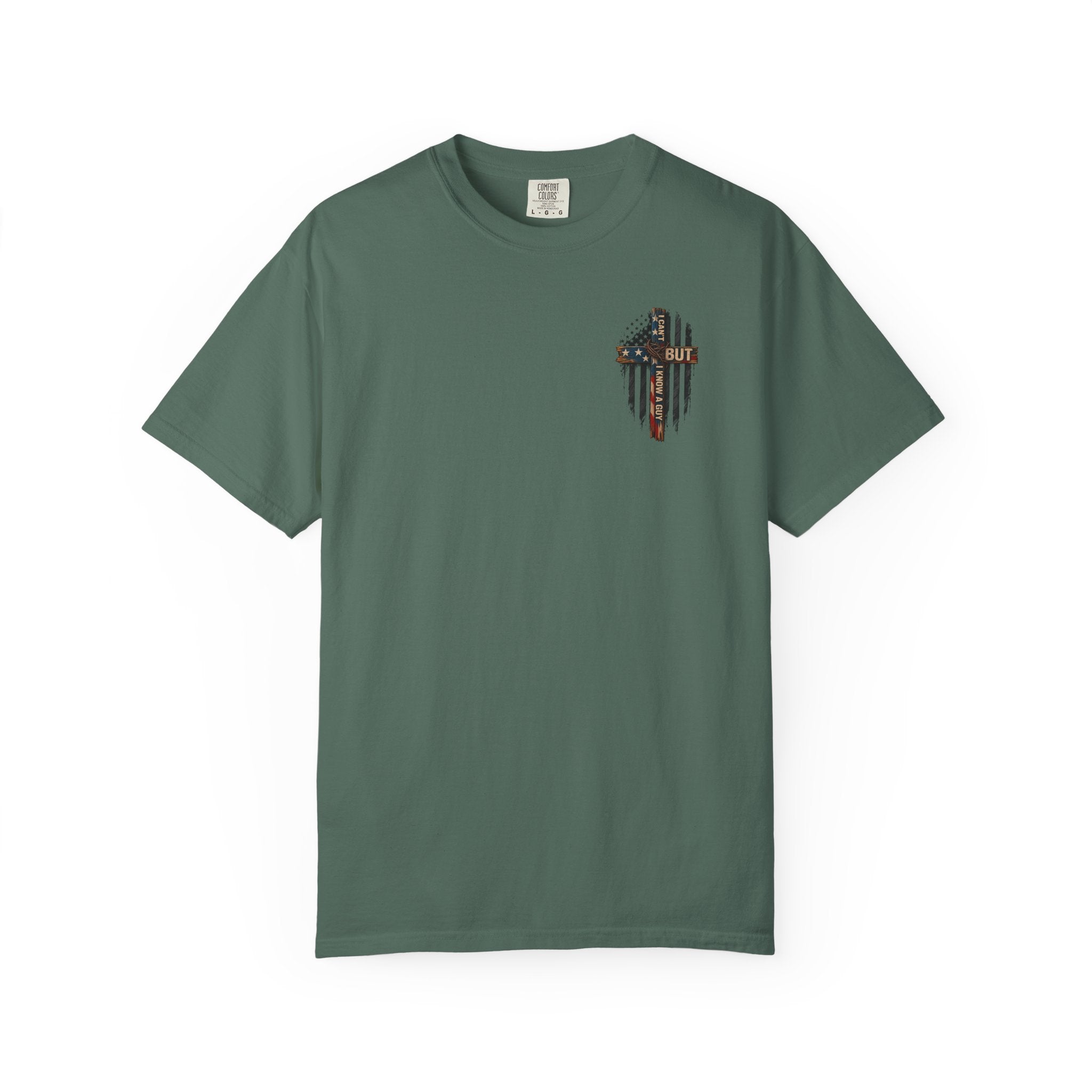 T-Shirt — 'I Can't But I Know A Guy' American Flag Cross Graphic