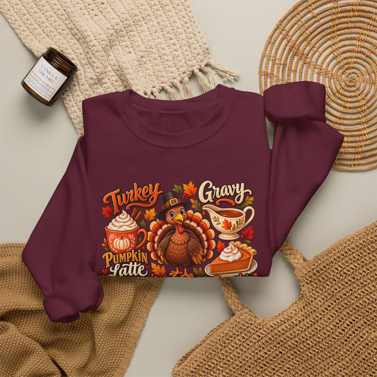 Thankful Thanksgiving Sweatshirt — Cute Turkey & Fall Harvest Crewneck