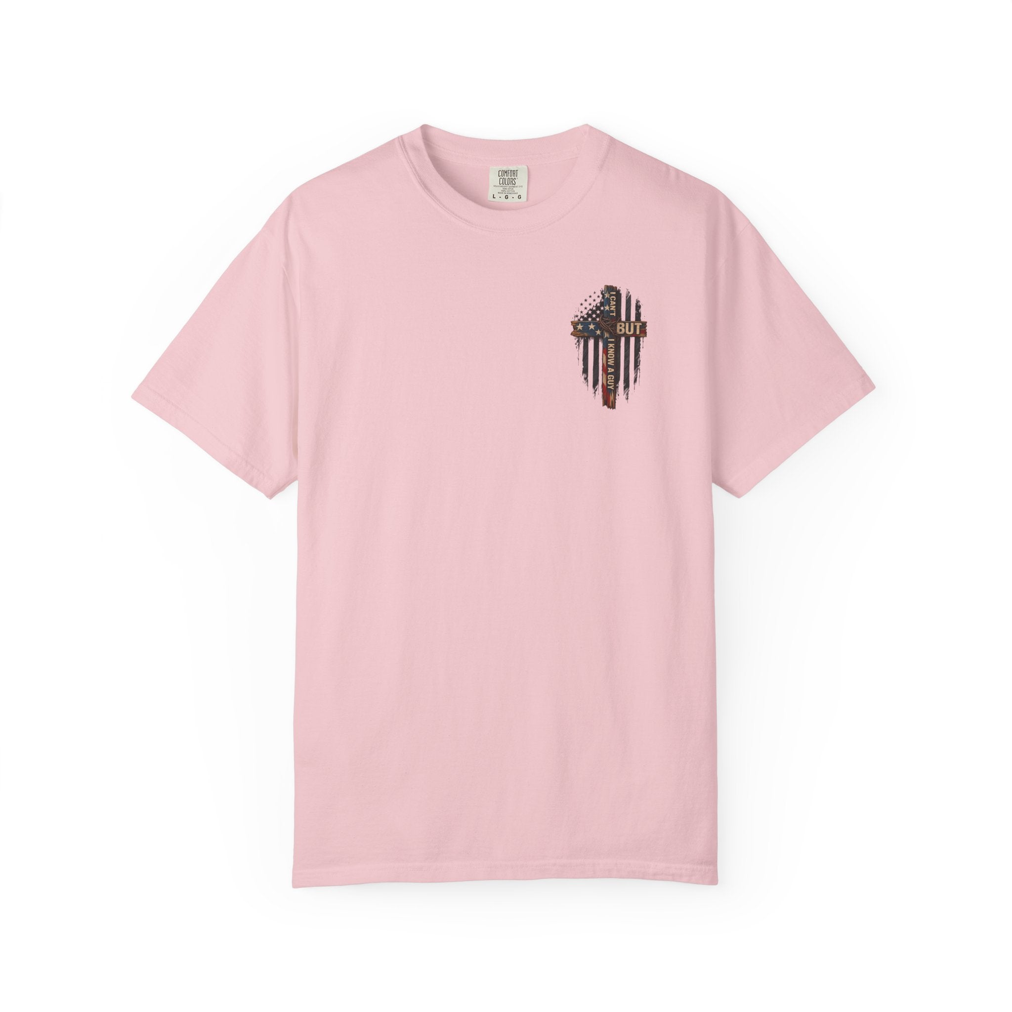T-Shirt — 'I Can't But I Know A Guy' American Flag Cross Graphic
