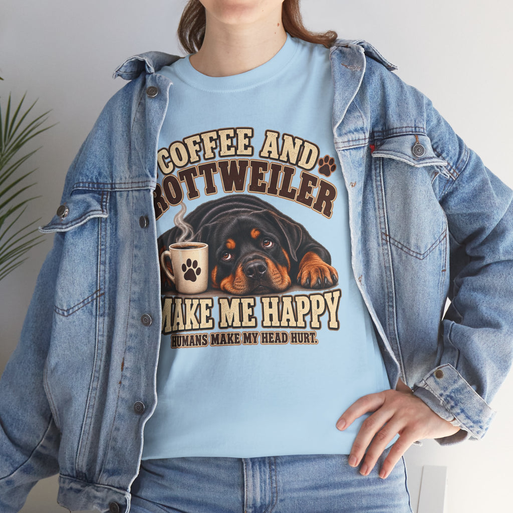 Coffee and Rottweiler Tee — "Coffee and Rottweiler Make Me Happy" Dog Lover Shirt