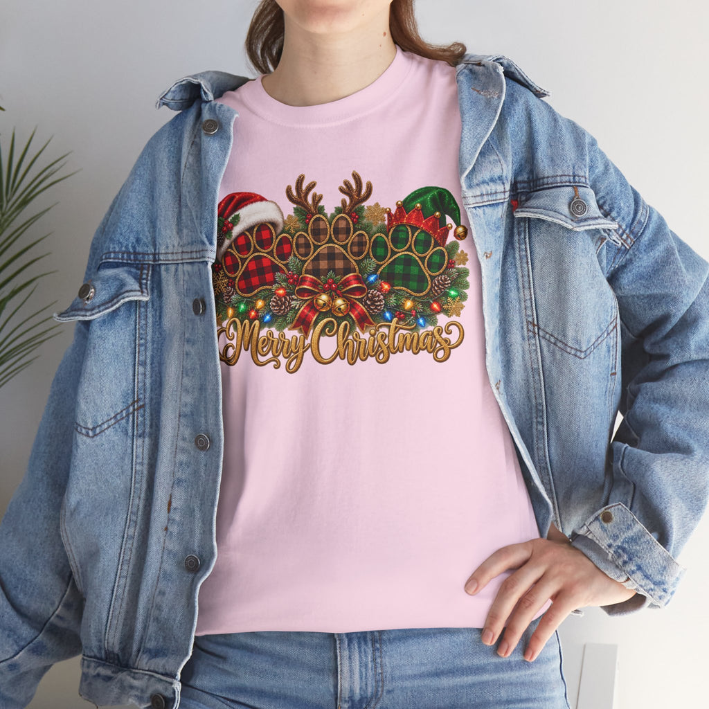 Merry Christmas Paw Prints Holiday Graphic Tee