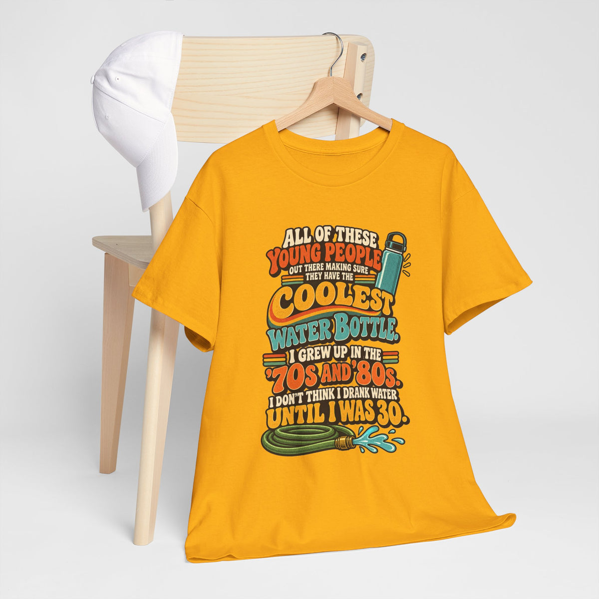 Retro 70s-80s Funny Water Bottle Tee — "Coolest Water Bottle" Graphic T-Shirt