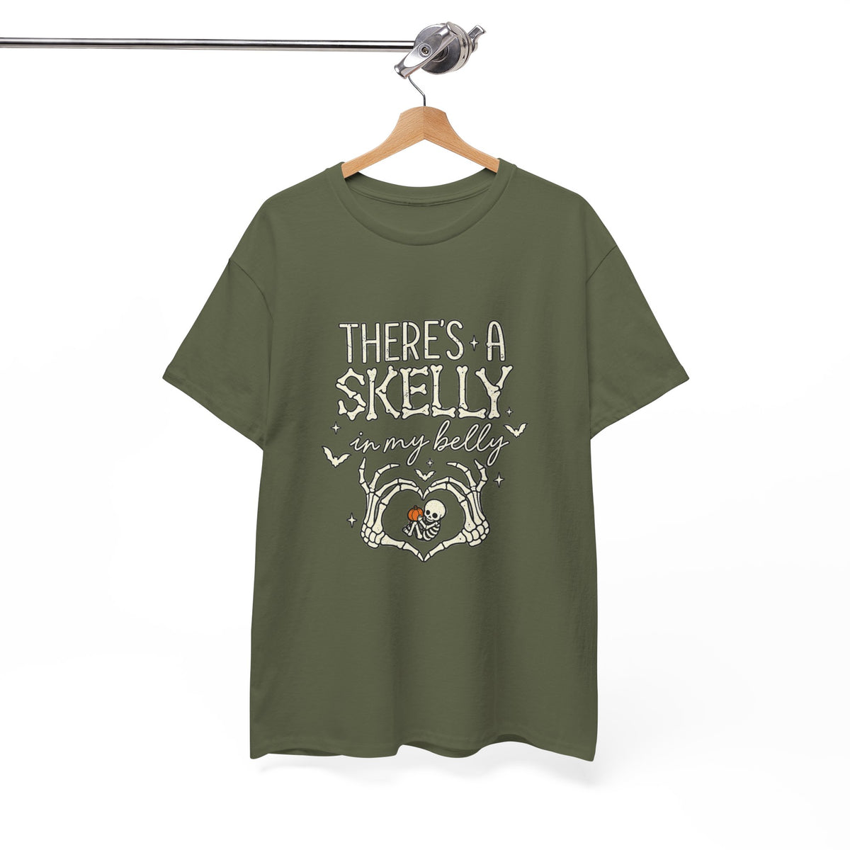 Skeleton Heart T‑Shirt — "There's a Skelly in My Belly" Cute Halloween Tee