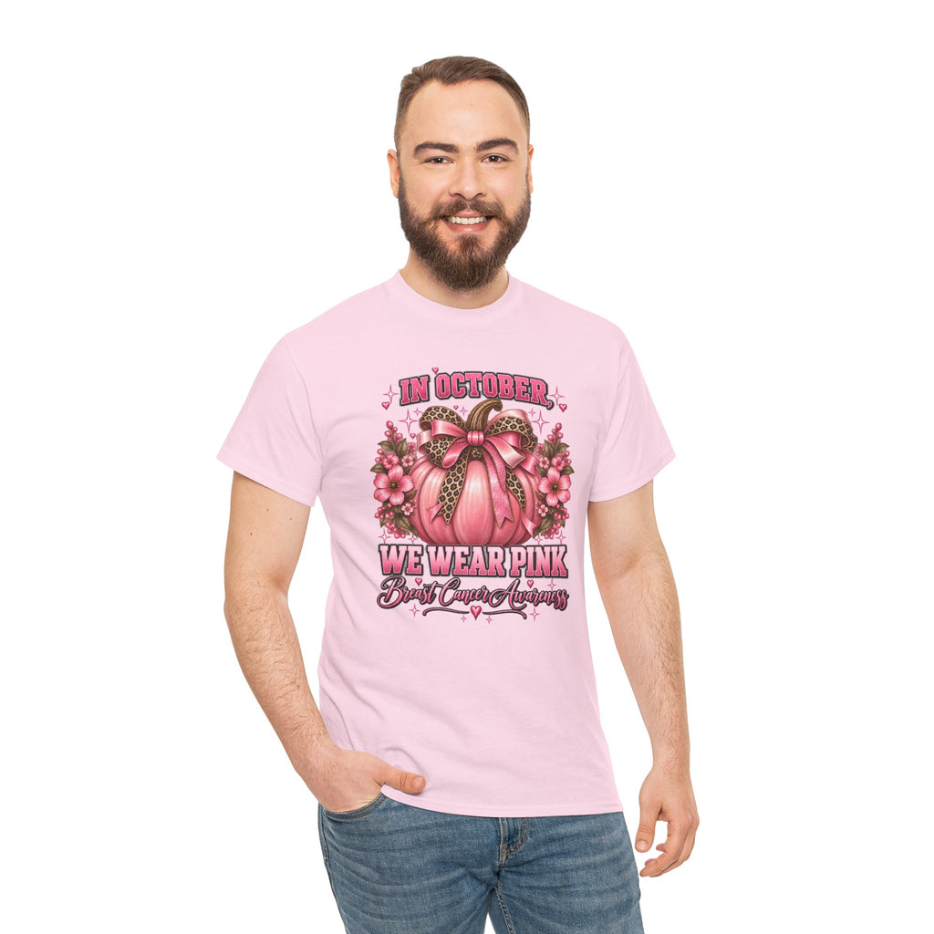 Breast Cancer Awareness T-Shirt — "In October We Wear Pink" Pumpkin Design