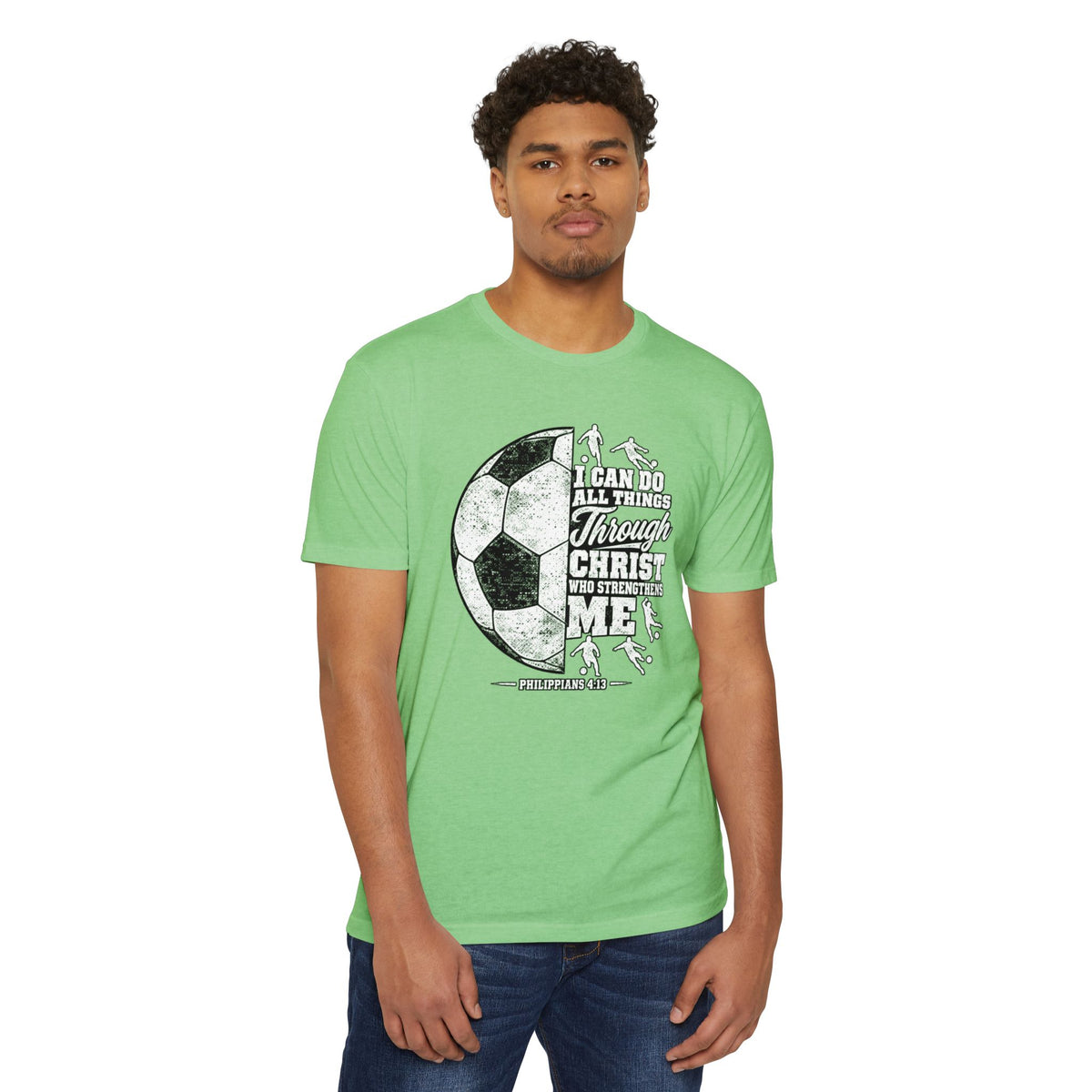 Christian Soccer T-Shirt — “I Can Do All Things Through Christ” Faith Soccer Tee