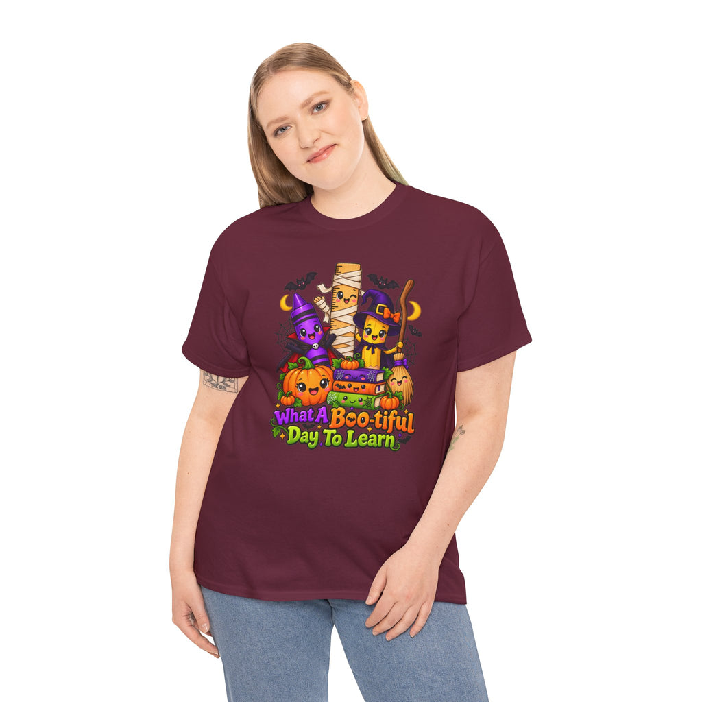 Halloween Teacher Tee — "What A Boo-tiful Day To Learn" Kids' Classroom Shirt