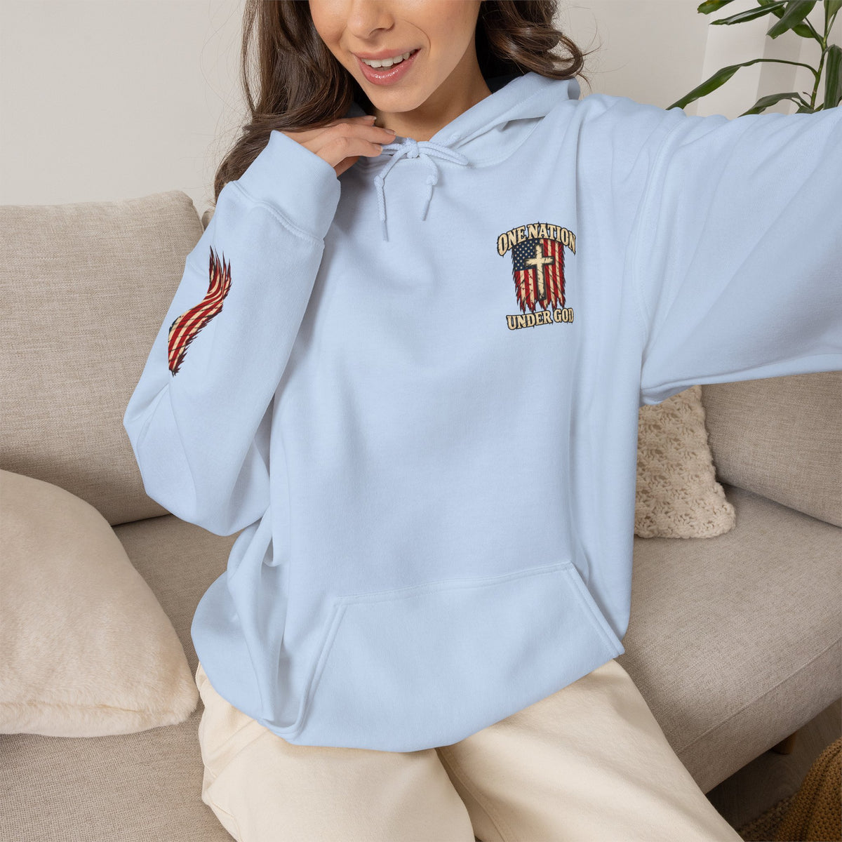 One Nation Under God Patriotic Cross Hoodie